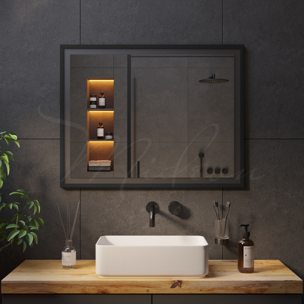 Зеркало с подсветкой в чёрной алюминиевой раме  — фото 4